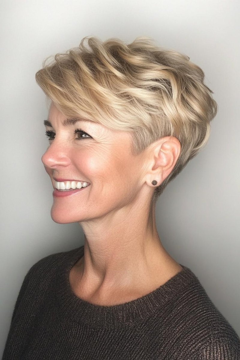 Voluminöser blonder Pixie Cut